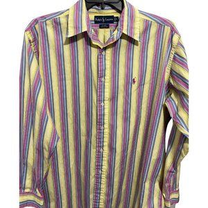 Ralph Lauren Blake 100% 2 ply Cotton‎ Men's Button Up Shirt Size L Long Sleeve